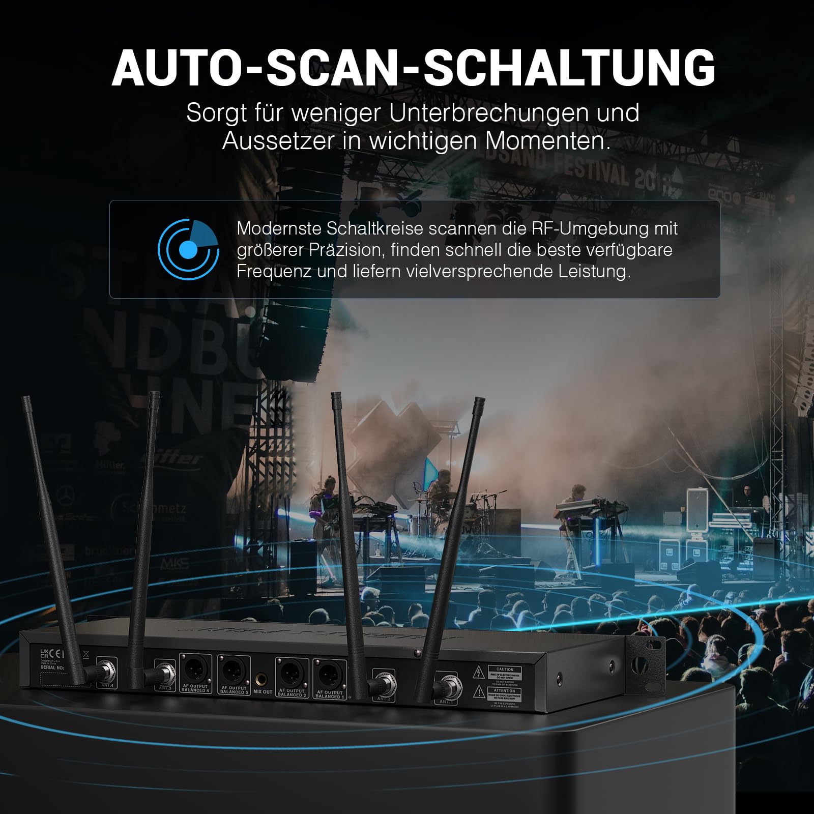 Phenyx Pro 4-Kanal-Drahtlos-Mikrofon-System, UHF Auto Scan Cordless Mic Set, 4 Bodypacks mit Headsets/Lapel Mics, 4x40 Frequenzen, 328ft Reichweite, Mikrofon für Kirche, DJ, Meeting (PTU-7000-4B)