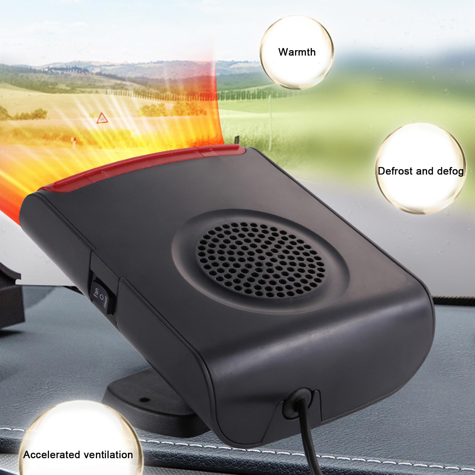 Chauffage de Voiture Portable, Désembueur et Dégivreur de Pare-brise 12 V 150 W, Ventilateur de Chauffage et de Refroidissement Rapide 2 en 1, à Brancher sur L'allume-cigare pour