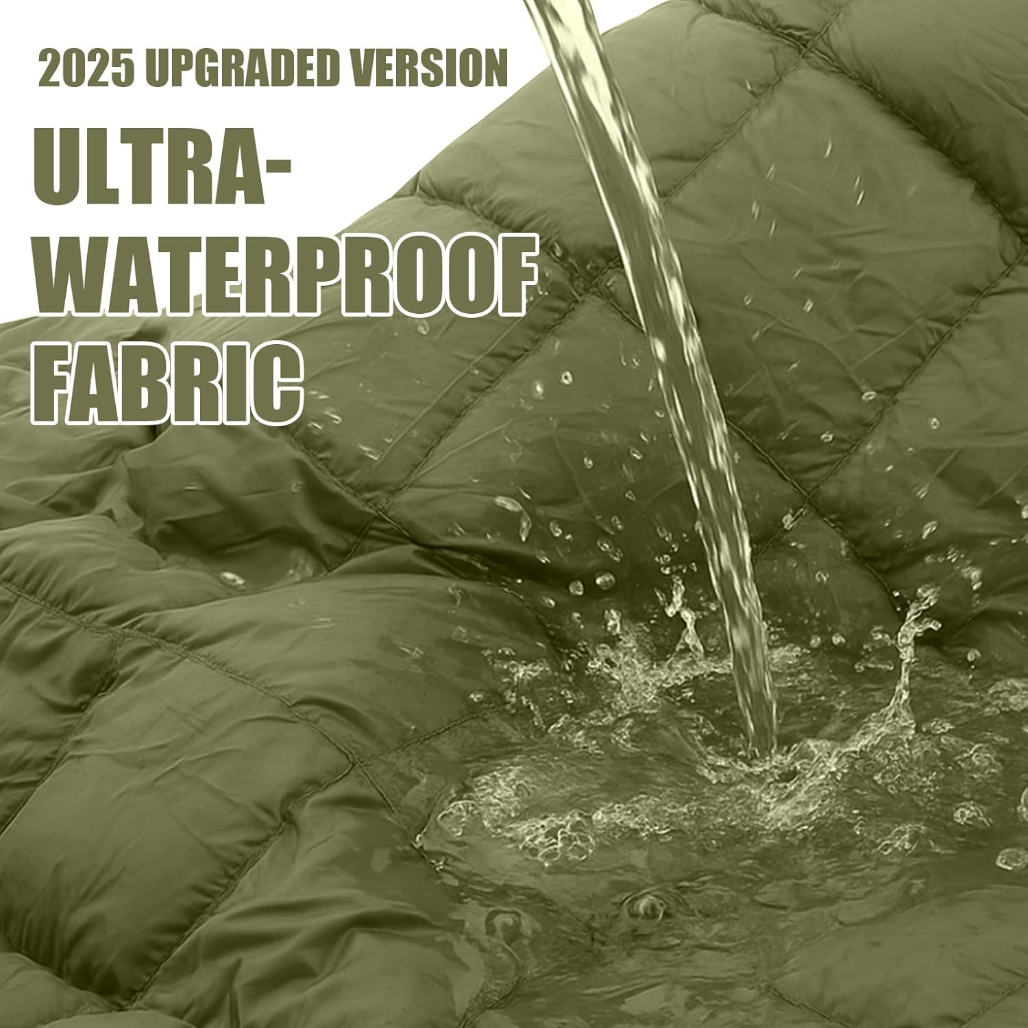 Upgraded Hooded Down Camping Blanket Waterproof 650 Fill Puffy Poncho Blanket 77" x 50" Packable Wearable Sleeping Bag with Detachable Hat Outdoor Stadium Camping, 1.36 lb(Olive Green) - Image 4