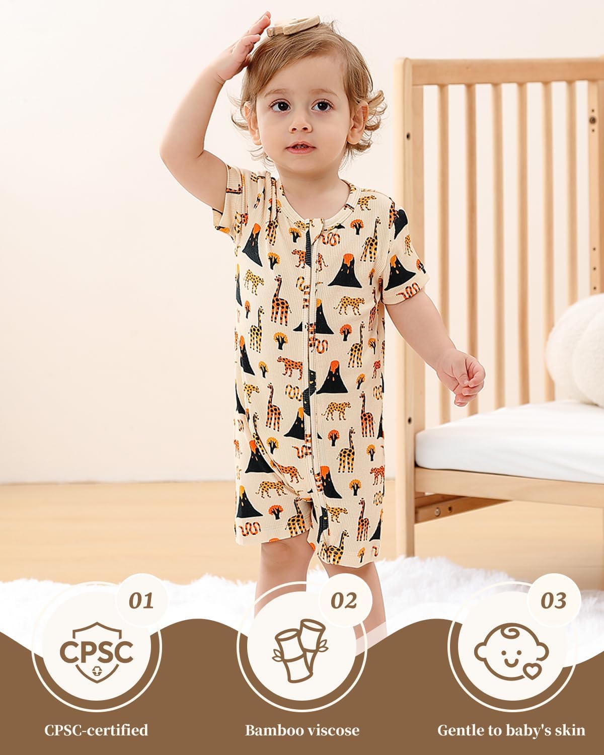 Bafeicao Baby 2 Pack Bamboo Viscose Sleeper Romper Soft Ribbed Short Sleeve 2 Way Zipper Summer Pajamas Clothes