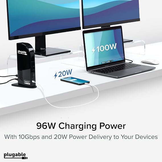 Plugable 13-in-1 USB C Docking Station 4K Triple Monitor with 100W Power Delivery | USB C Dock for Windows, Mac, ChromeOS, Thunderbolt | Driver Required | 3X HDMI and 3X DisplayPort (UD-ULTC4K)