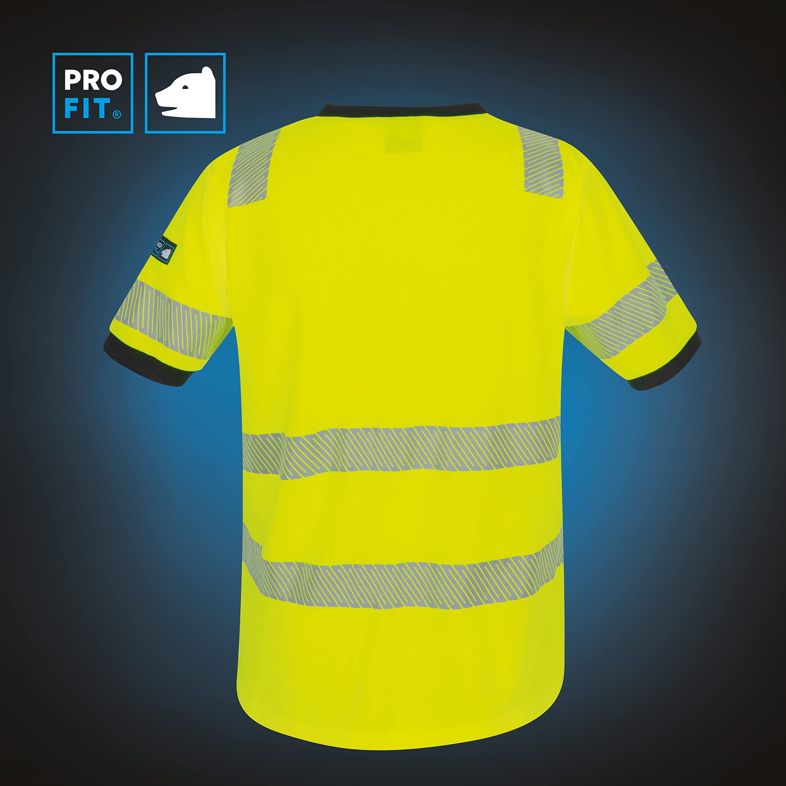 PRO FIT Warnschutz T-Shirt – Atmungsaktiv, Arbeits-Shirt, Allergiker geeignet, Herren, Damen, Reflexstreifen, UV-Schutz, Neongelb, Gr. 4XL