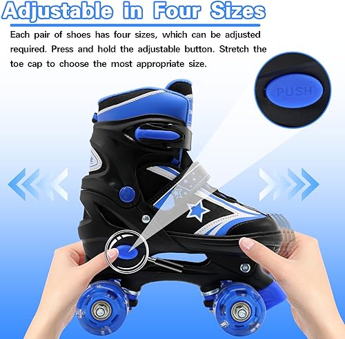 Miniatura 2 de Kids Roller Skates for Boys Girls, 4 Size Adjustable Kids Rollerskates with Light Up Wheels Roller Skates for Boys Girls Ages 5-8 8-12 Azul