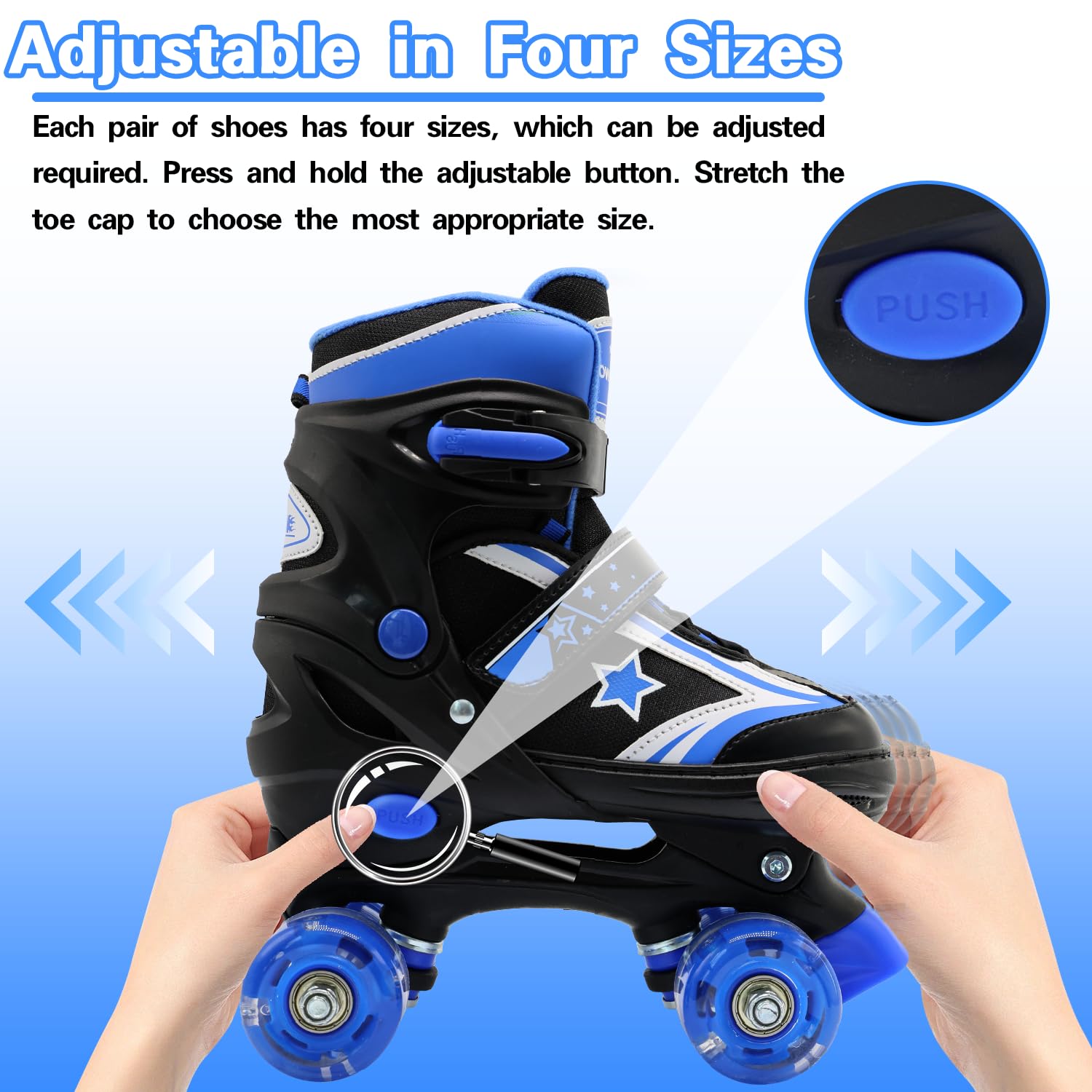 Patines de ruedas para niños y niñas, 4 tamaños ajustables para niños con ruedas iluminadas, patines cuádruples para principiantes de 5 a 8 a 12 años 2