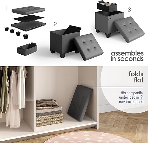 Miniatura 246 de Otomana plegable para dormitorio o sala de estar, con contenedores de almacenamiento, reposapiés para el extremo de la cama, soporta hasta 660 lb,