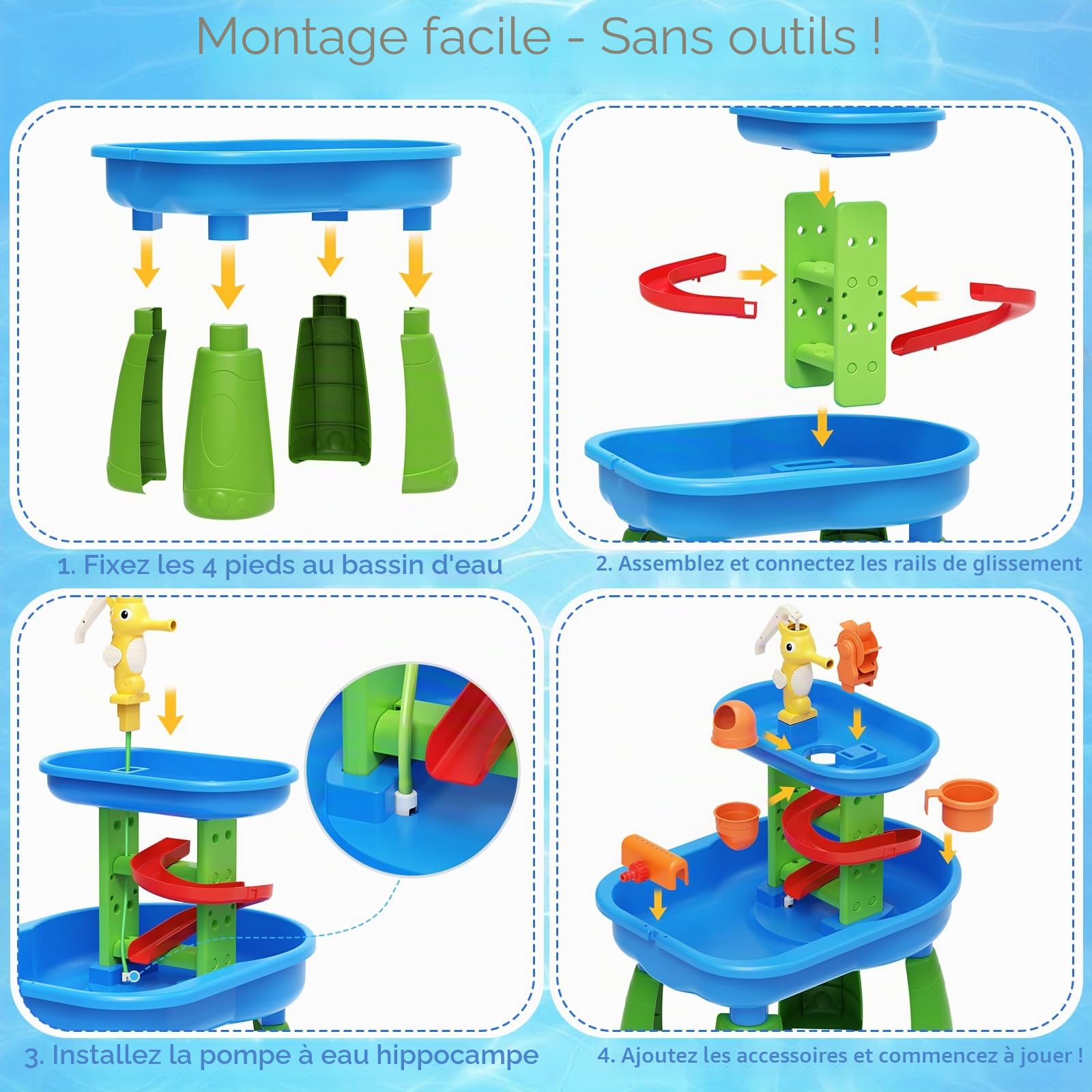 Table à Eau pour Enfants - Table Sensorielle avec 28 Accessoires de Jeu, Table de Jeu d'Extérieur avec Jet d'Eau Effet Pluie, Jouet Éducatif STEM pour Garçons et Filles de 3 à 8 Ans