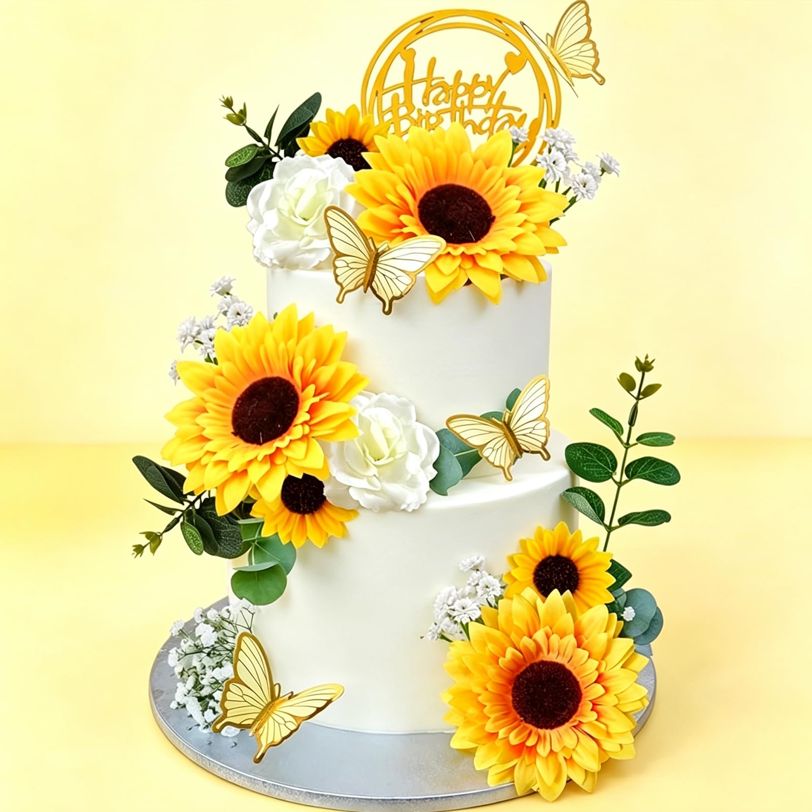 28-Piece Yellow Sunflower Cake Decoration Set, Quick Cake Decoration Set