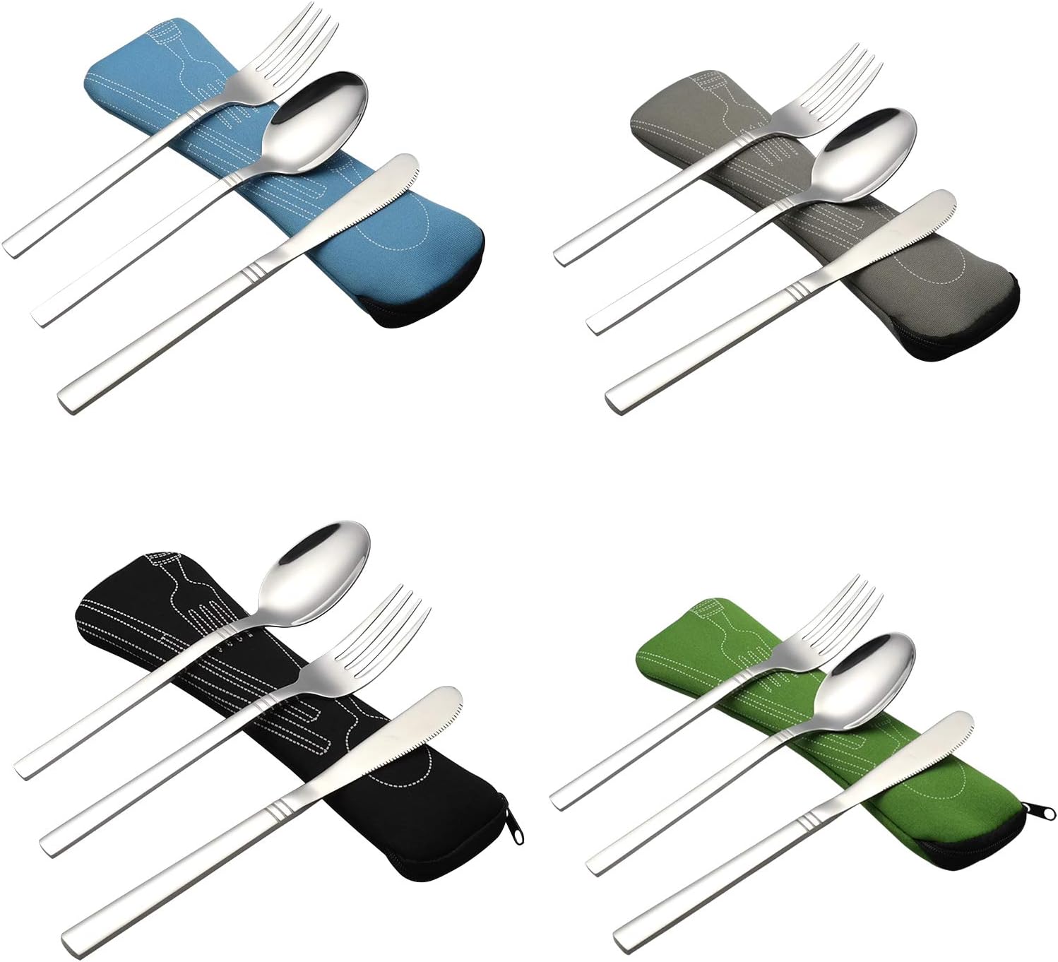 Morcte 12-Piece Stainless Steel Travel Camping Cutlery Set, Flatware Silverware Set Including Knife Fork Spoon, Service for 4: Kitchen & Dining