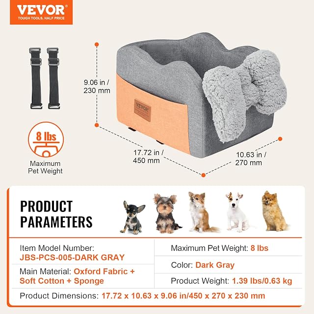 Foto 7 de 8 de VEVOR Asiento de Coche para Perros 3,6 kg Asiento de Seguridad para Mascotas Asiento Elevador Impermeable…
