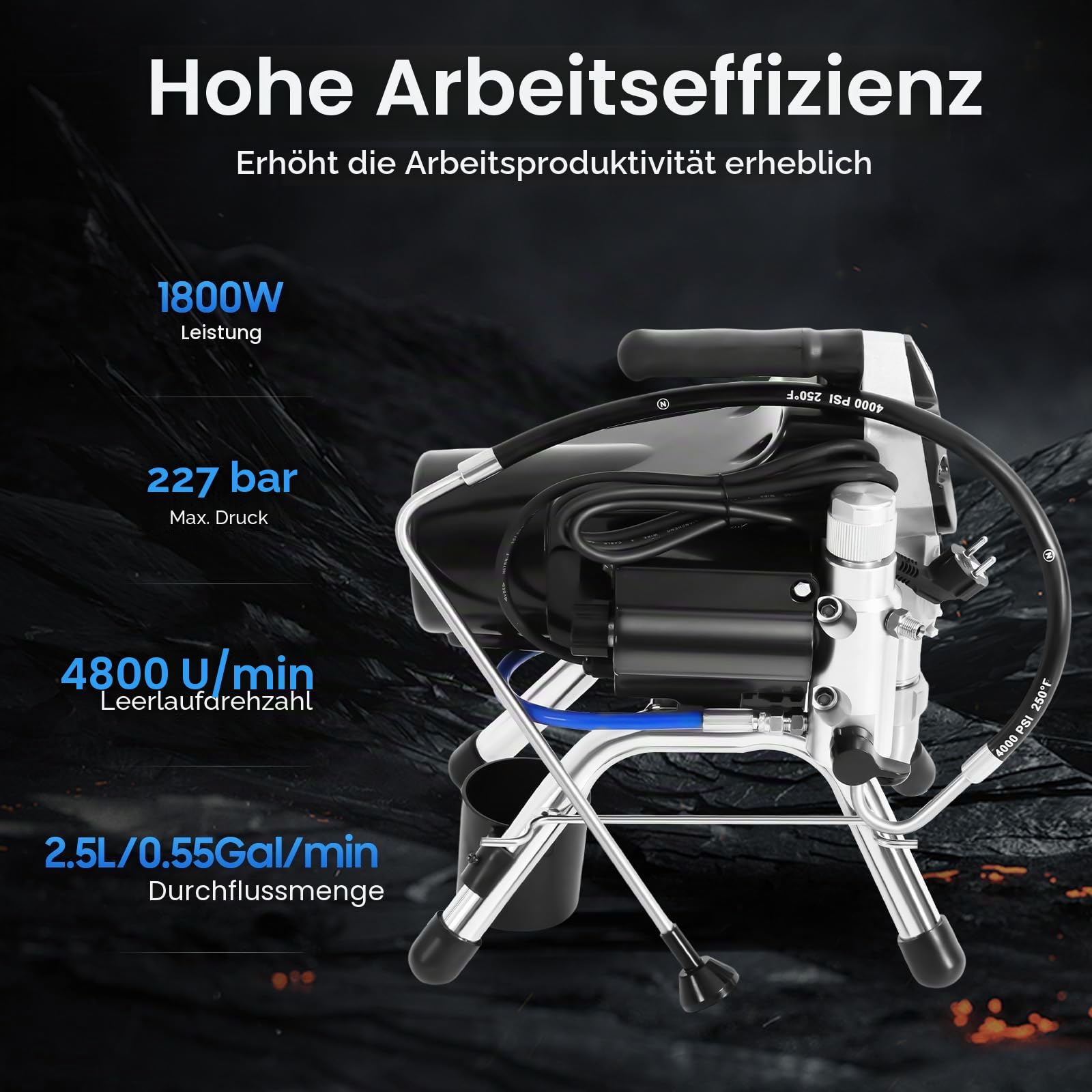 Airless Farbsprühgerät 3000PSI 2200W 23 Mpa Airless Spritzgerät Lackiergerät Airless Painter Sprayer Farbspritzgerät Farbsprühsystem mit Sprühdüse,Spritzschlauch & Verlängerungsstange