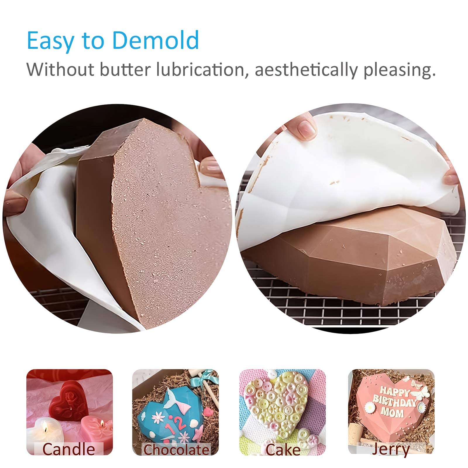 Moldes de Silicona cardíaco Juego de 7 Diamantes Heart Mousse Bandeo de Molde de Pastel de Chocolate jabón de Chocolate Taquel Pop Herramientas para Hornear Molde Adhesivo