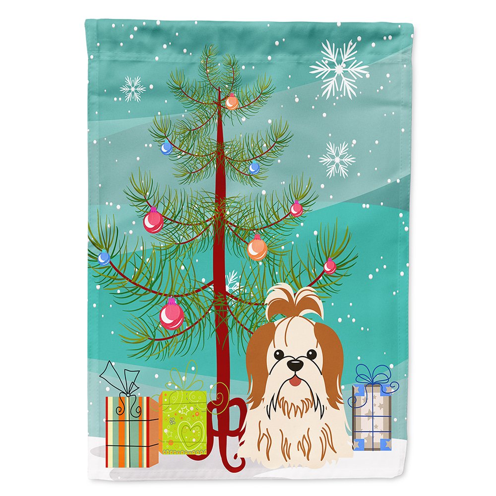 Drapeau Shih Tzu de Noël grand format en toile pour illuminer votre décoration de jardin festive
