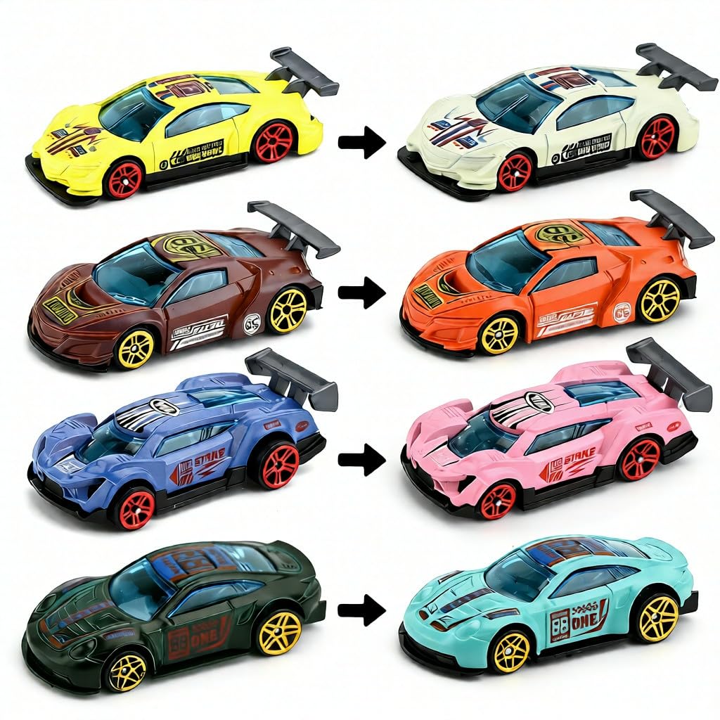 PLUSHCEWT Juego de 4 Piezas de Coches de Juguete Mini Racers, Coche de Juguete Que Cambia de Color, Coches de Juguete Wheels Auto Set Regalo para Interior y Exterior