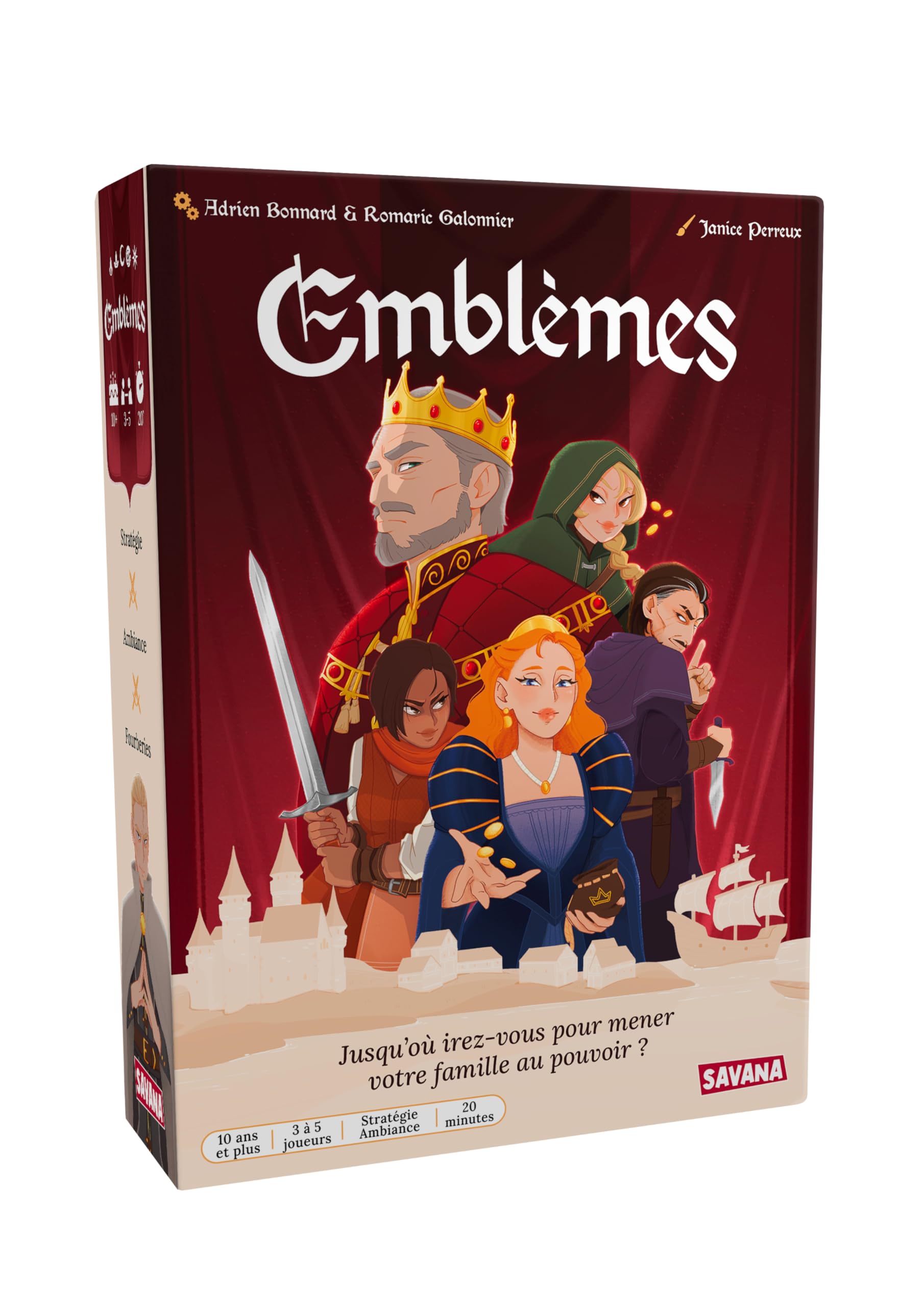 SAVANA Emblèmes - Jeu de Société Stratégique Familial - Version Française - Luttez pour Le Pouvoir dans Un Royaume Divisé - Jeu de Cartes dès 10 Ans - 3 à 5 Joueurs, 20 Minutes