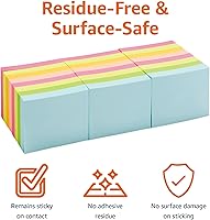 Vista 2 de Yaxa Basics Notas adhesivas mini rectangulares, 1.5x2 pulgadas, almohadillas autoadhesivas de colores brillantes, fáciles de usar para el hogar