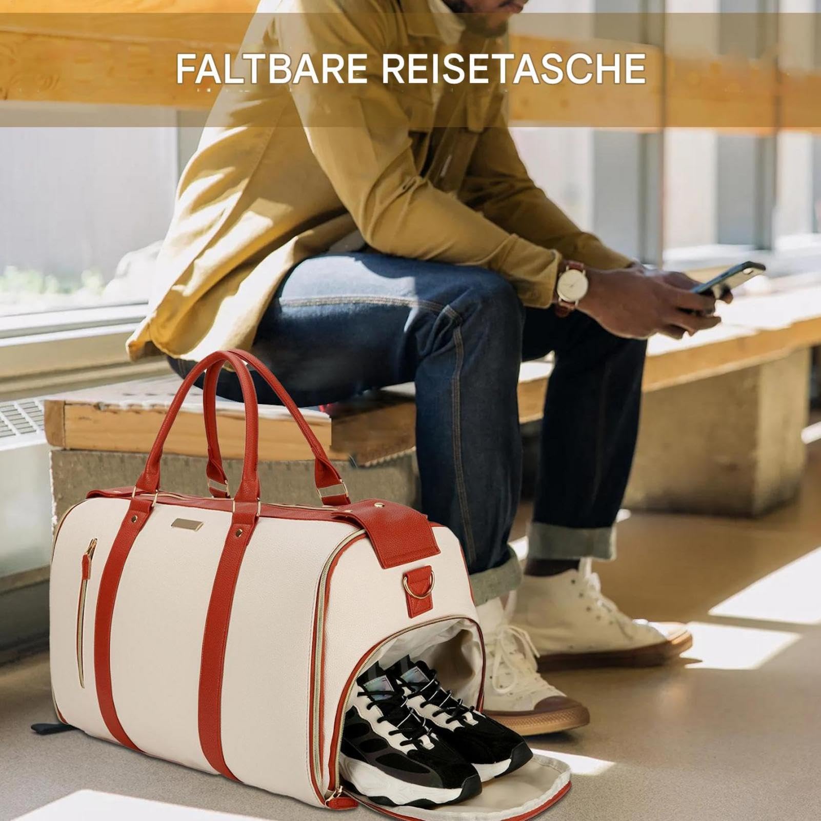 Borsina pieghevole per viaggi, borsone pieghevole Weekender personale di | Borsa Duffel con scomparti e cinturini separati, busta weekend impermeabile per donne