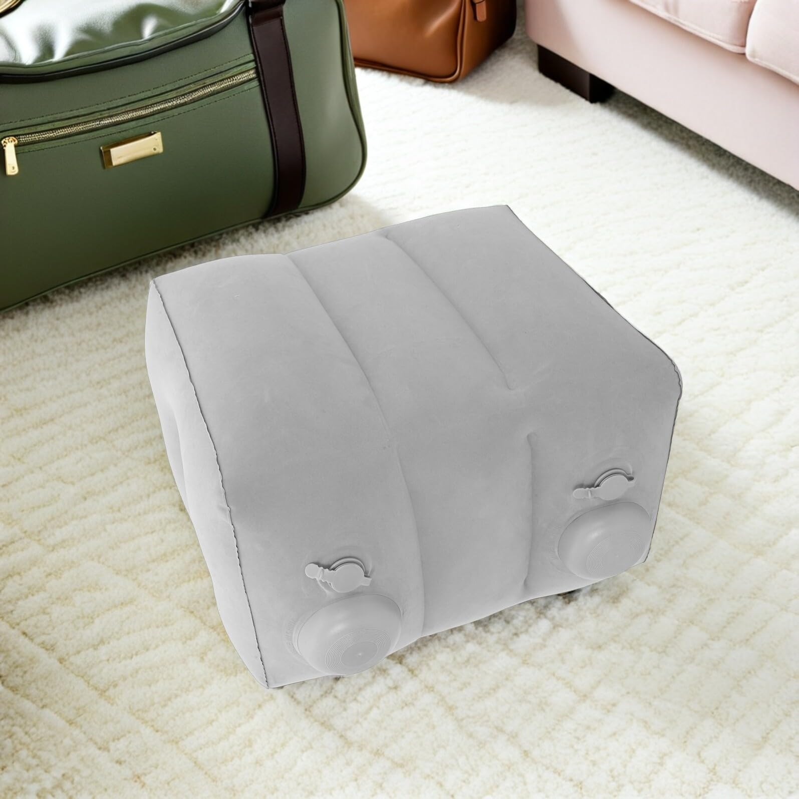 Cuscino Poggiapiedi Gonfiabile Regolabile in PVC Floccato Custodia Poggiapiedi da Viaggio per Aereo Treno e Ufficio Supporto Ergonomico per Gambe e Piedi Portatile e Leggero