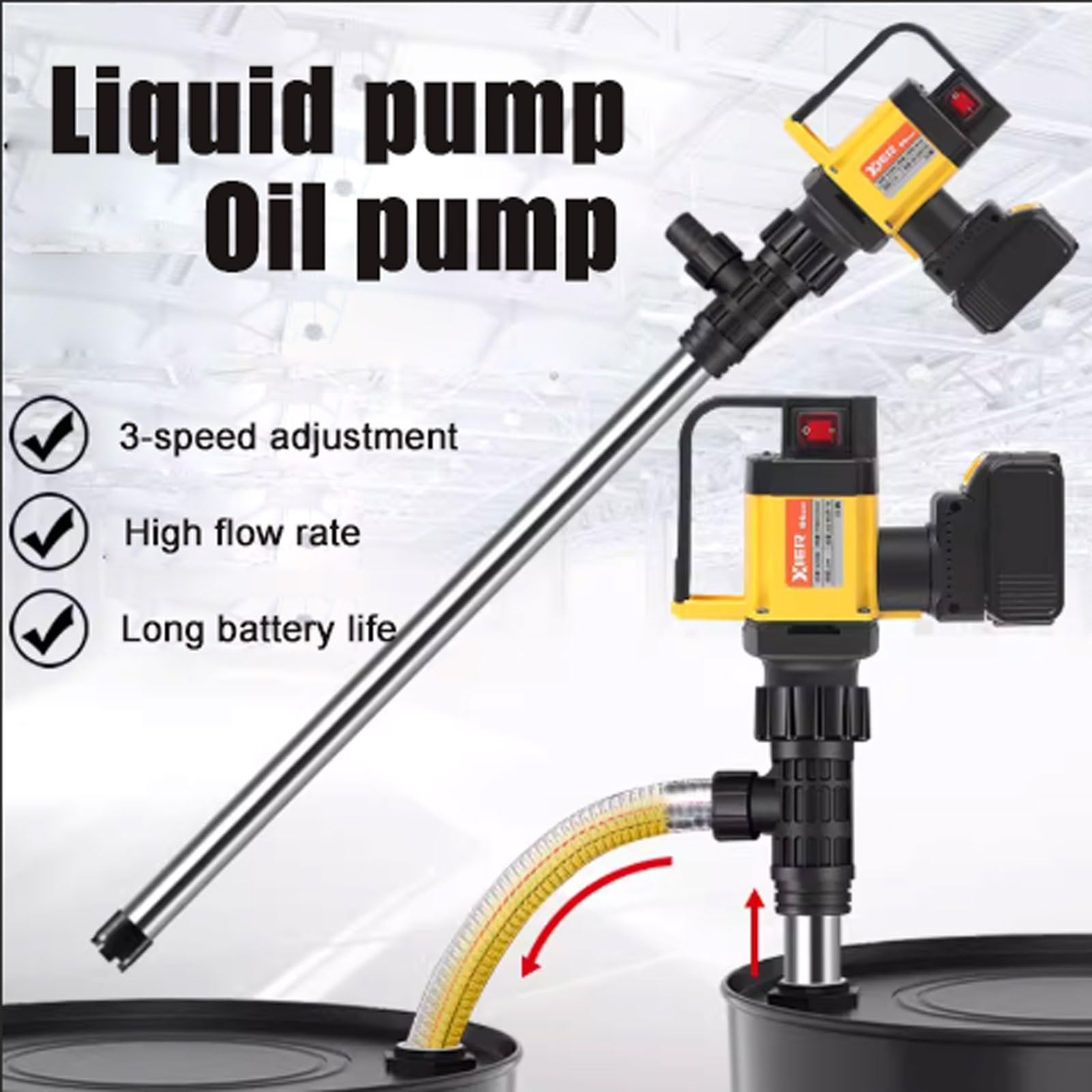 Pompa Elettrica for Trasferimento Carburante Portatile for Diesel e Cherosene, 3 Impostazioni di Velocità, Efficiente for il Trasferimento di Diesel e Liquidi ad Alta Viscosità(Sat,2Batteries)