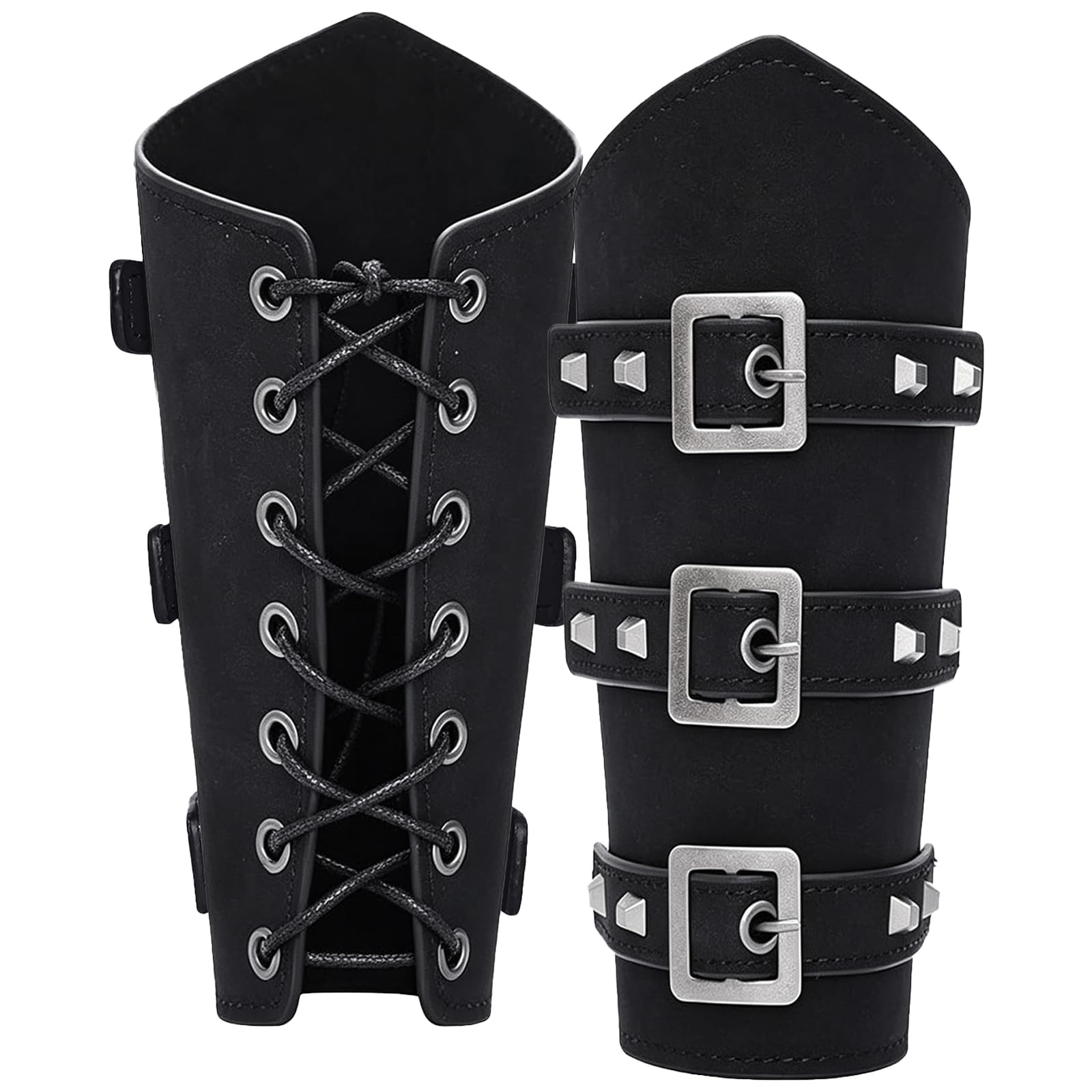 Medieval Arm Bracers,Adjustable Leather Vintage Renaissance Viking Knight Cosplay Arm Guards,Medieval Costume Accessories for Adults Halloween Cosplay ο»Ώ (Style C-Black)