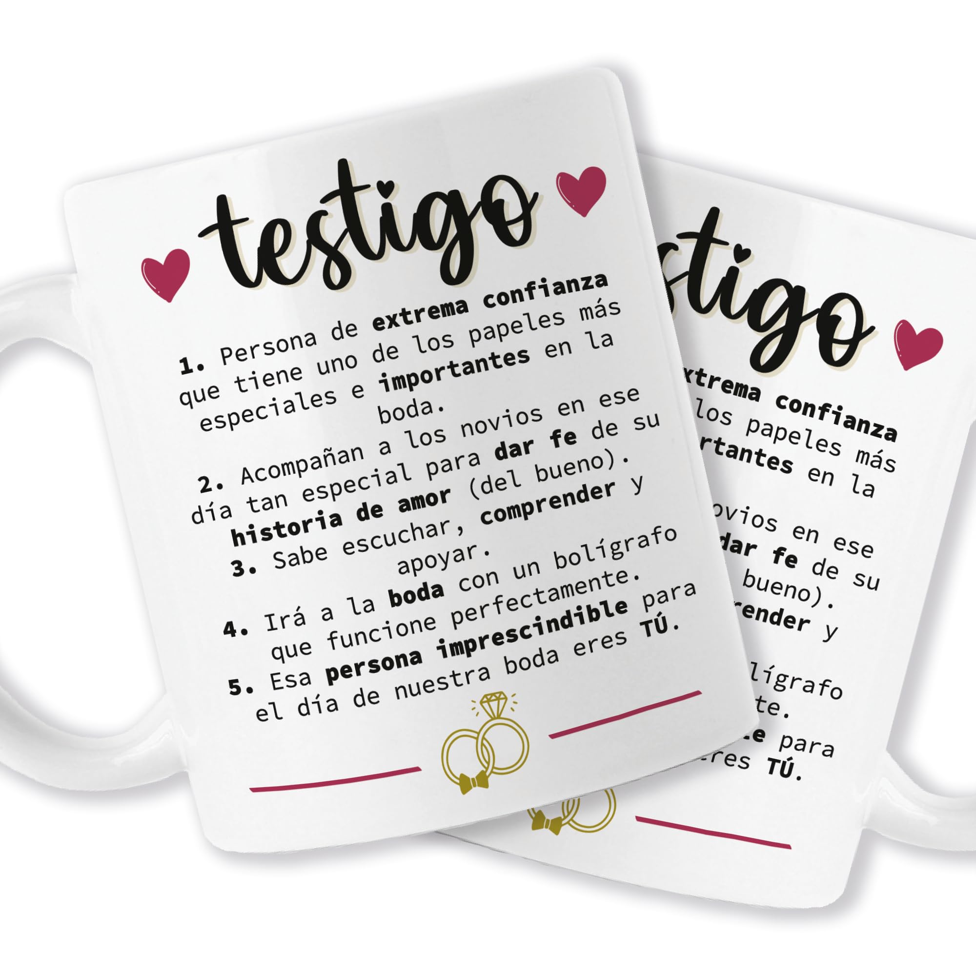 Pack Tazas Testigos Boda - Para Regalar - Novios - Casados - Definición testigo - Tarjeta de petición. - Taza para Dar Fe en El Enlace)