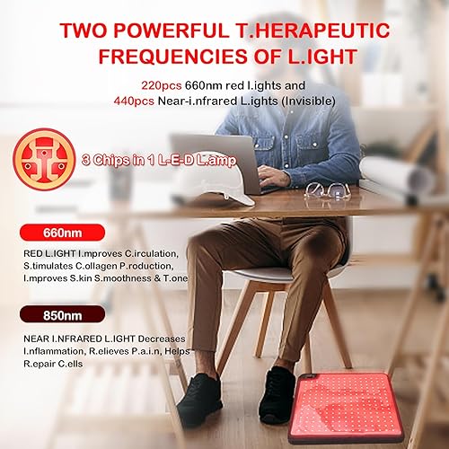 Miniatura 2 de JOBYNA Terapia de luz infrarroja cercana y luz roja, soporte de pies mecedor, dispositivo de terapia de luz infrarroja LED de 660 nm y 850 nm en