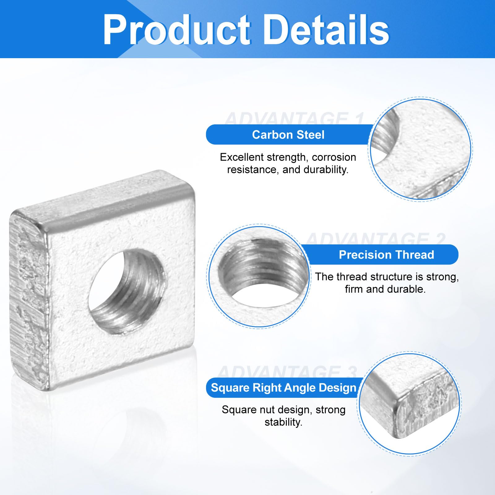 Uxcell Square Nuts, M4x9mmx3mm Zinc-Plated Metric Coarse Thread