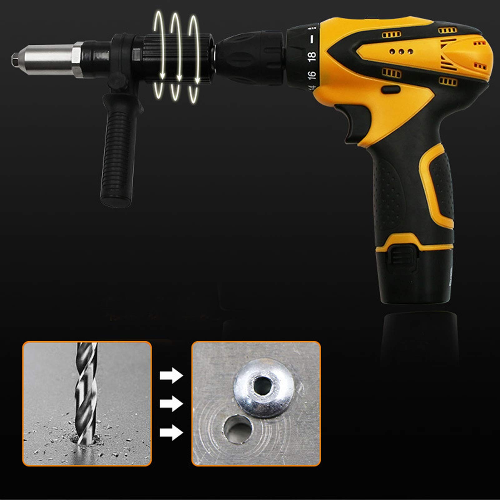 AolKee Remachadora Eléctrica Con Adaptador Para Taladro - Kit de Pistola Remachadora Para Taladros Eléctricos Inalámbricos