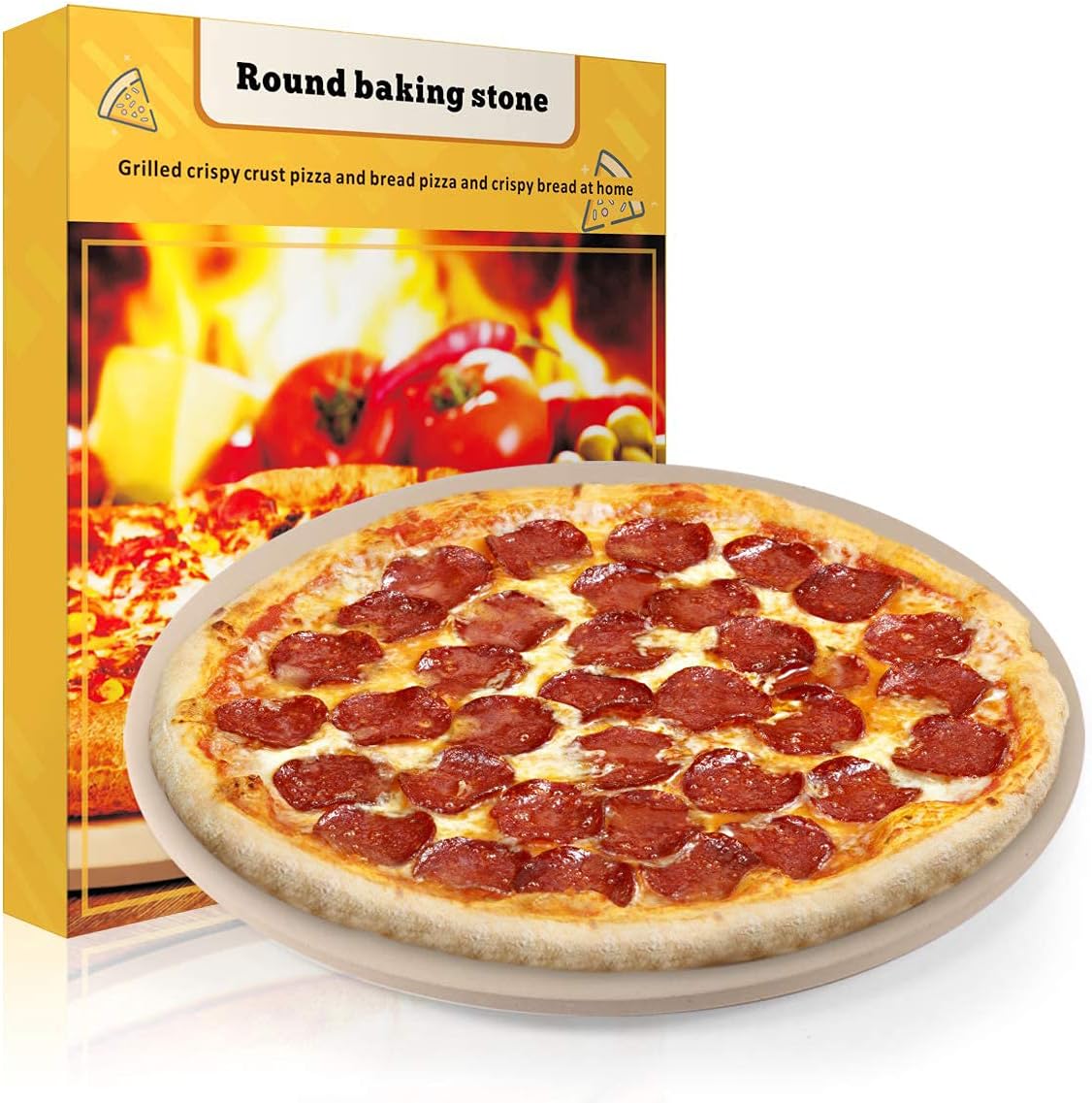 Lirradight Pizza Stone, Ceramic Pizza Grilling Stone/Baking Stone/Pizza Pan, Perfect Baking Tools for BBQ and Grill - Thermal Shock Resistant, Durable and Safe Stone, 15'' Round and 0.43'' Thick
