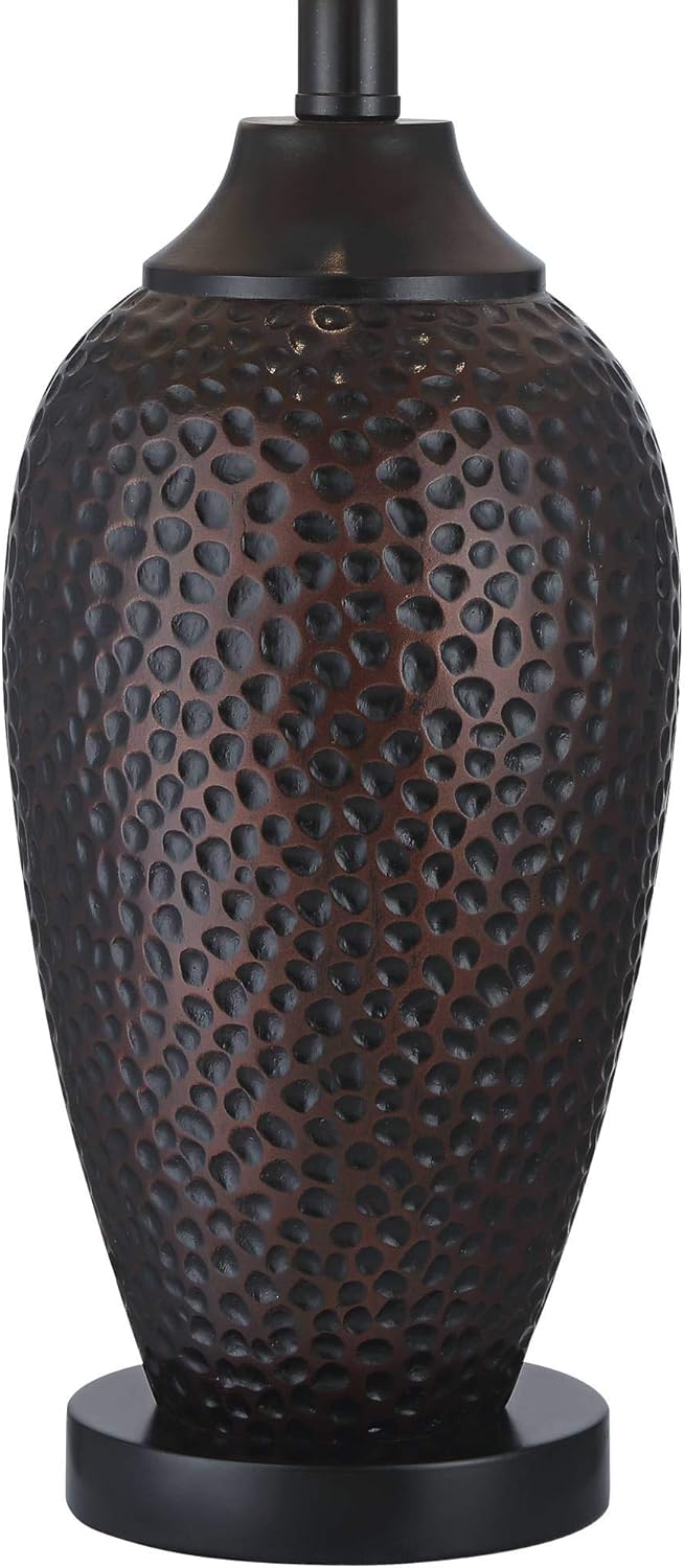 Set of 2 Hammered Bronze Table Lamps with USB Ports and Faux Leather Shades