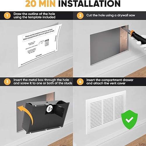 Miniatura 3 de Elder Welder Caja fuerte de pared oculta con cubierta de ventilación de aire, fácil de instalar, bloqueo de combinación, se adapta perfectamente