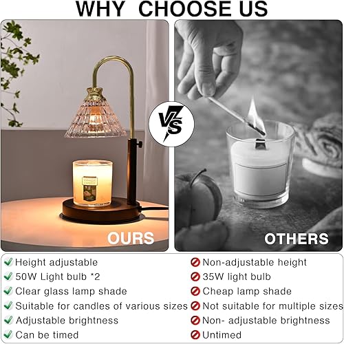 Miniatura 4 de MUAECH Lámpara calentadora de velas con temporizador, lámpara eléctrica regulable con 2 bombillas, altura ajustable para decoración del hogar,
