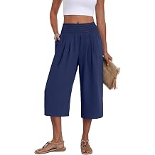 Lepunuo Womens Wide Leg Capri Pants High Waisted Tummy Control Summer Beach Vacation Casual Lounge Trousers with Pockets
