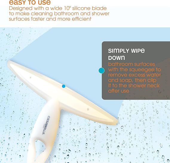 Casabella, White 44037 Clip on Silicone Squeegee, 10-1/8 x 1-1/4 x 6-3/4 h