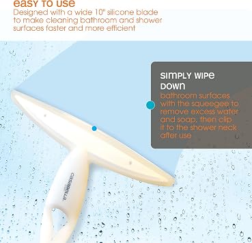 Casabella, White 44037 Clip on Silicone Squeegee, 10-1/8 x 1-1/4 x 6-3/4 h