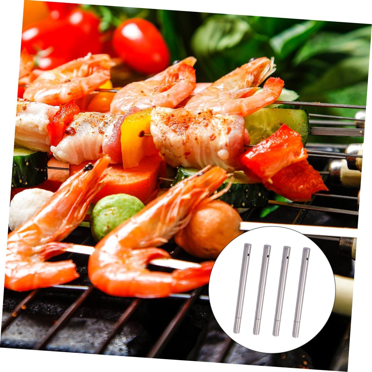 Stainless Steel Barbecue Skewer Bucket 4pcs Silver Storage Holder image 3