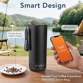 Temperature Control Heated Travel Mug Smart Self Heating Coffee Mug 20 Oz App Controlled LED Display coffee serving sets mug kept at a constant temperature for 4-10 hours (Black, 20 oz)