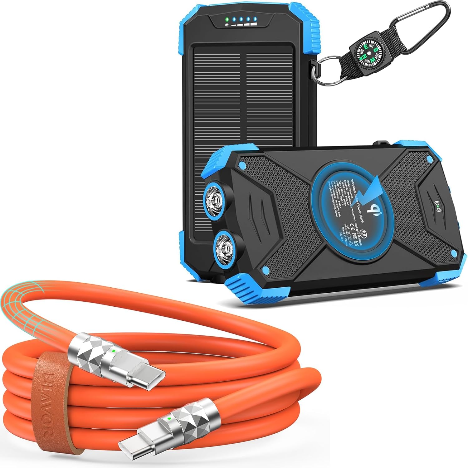 BLAVOR Solar Charger Power Bank 10,000mAh, +60W USB C to USB C Cable, Type C Charging Cable Cord Fast Charge(4FT,60W)