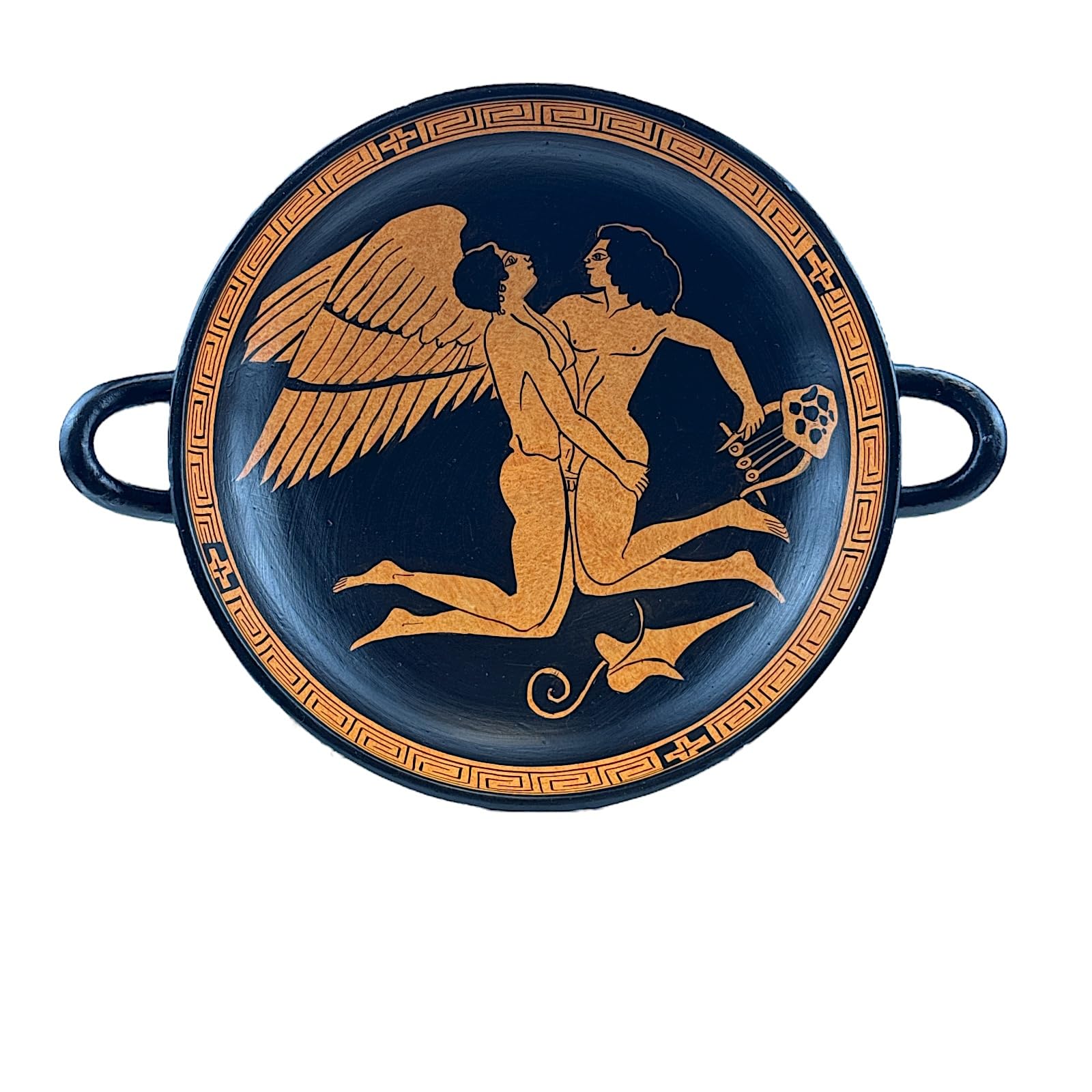 Zephyrus & Hyacinthus Kylix Vase – antike griechische Mythologie-Keramik | handgefertigt in Griechenland | Echter Keramik-Ton | rote dekorative Vase