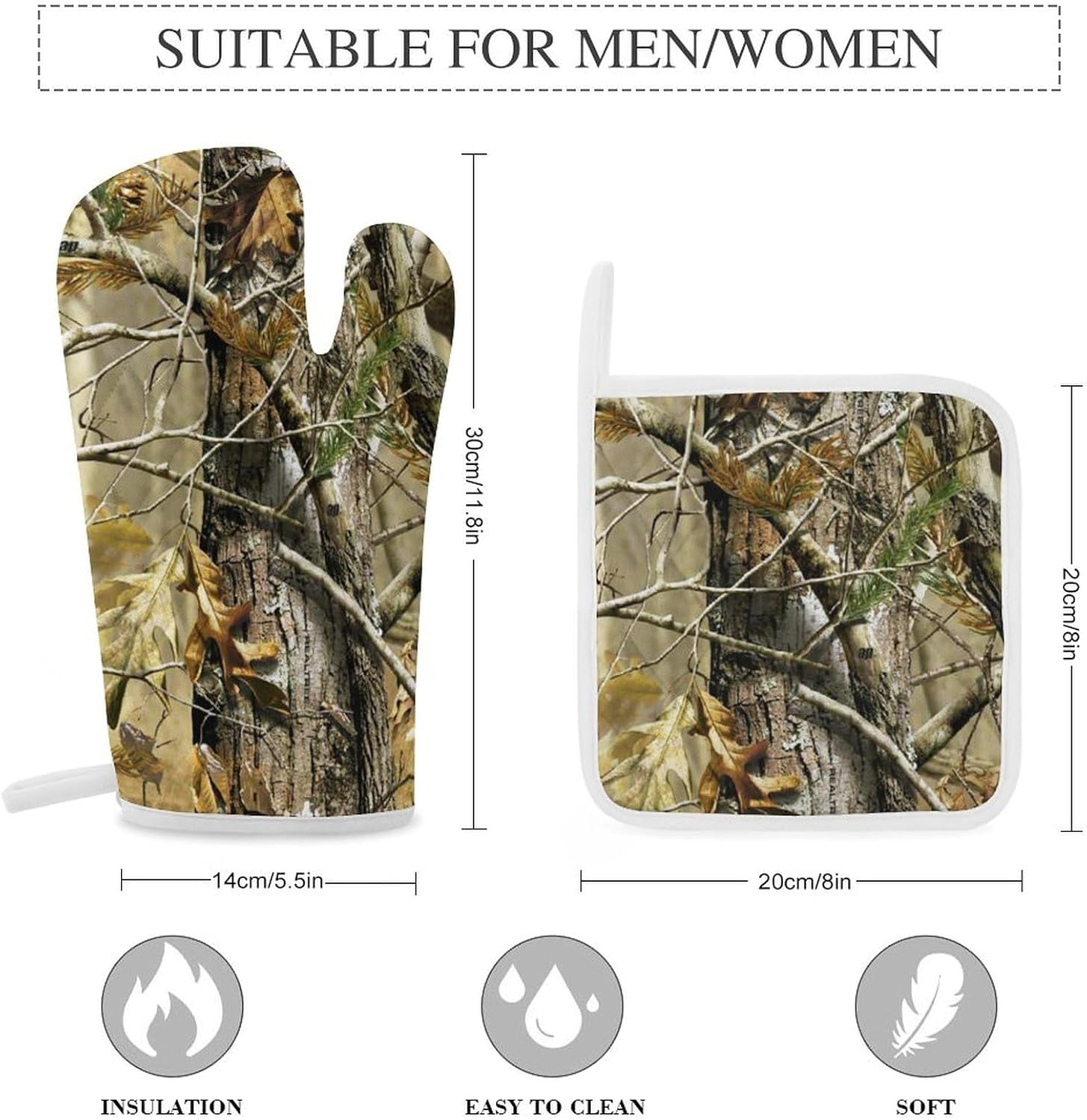 Camouflage Hunting Forests Print Oven Mitts and Pot Holders 3 Piece Sets Heat Resistant Gloves Hot Pads Potholders for Kitchen Baking Cooking