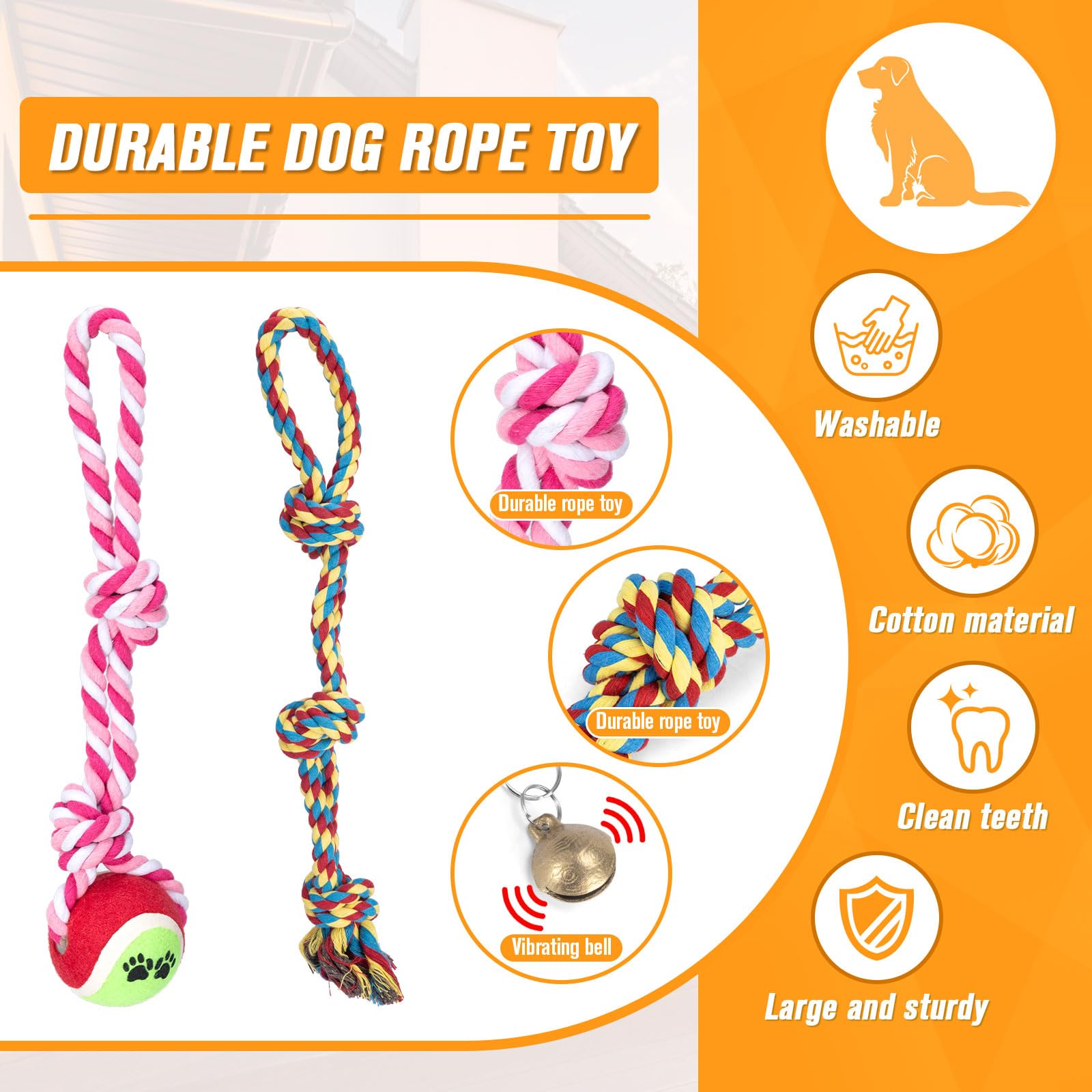 Tether Tug - Juguete interactivo para perros grandes, medianos y pequeños, juego interactivo de cuerda de amarre con 2 cuerdas y campana para hacer ejercicio y jugar en el patio o parque