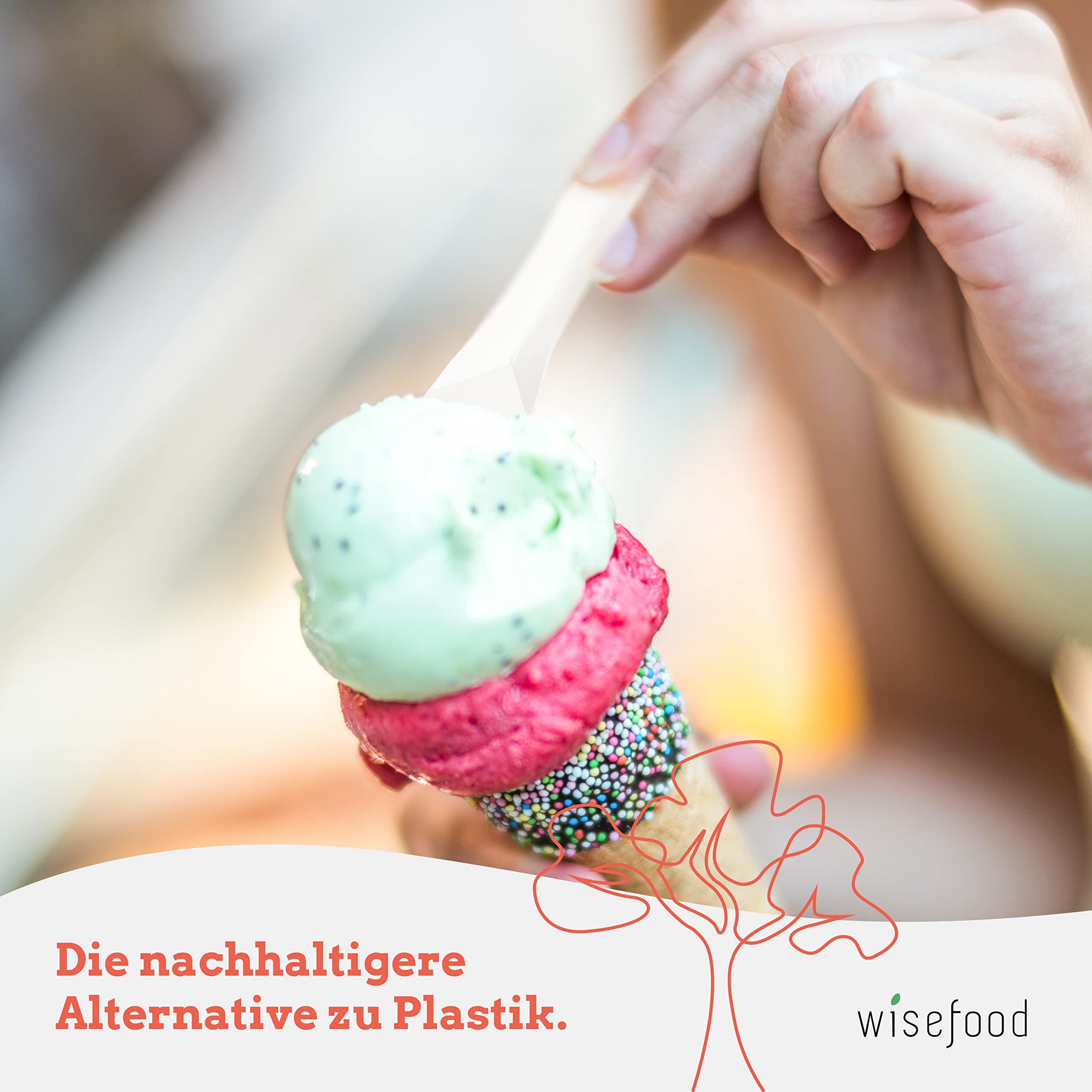 wisefood Cucharas de hielo de papel, 4500 unidades, 9,4 cm, pala desechable reciclable, cuchara de fiesta, ideal como cuchara de postre para helados y aperitivos