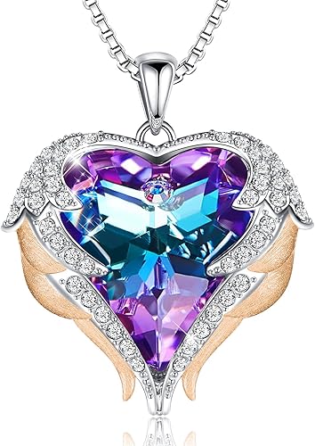 CDE Regalos de Navidad para mujer, collar con alas de ángel para mujer con piedra natal, colgante de corazón en tono plateadodorado, joyería ideal