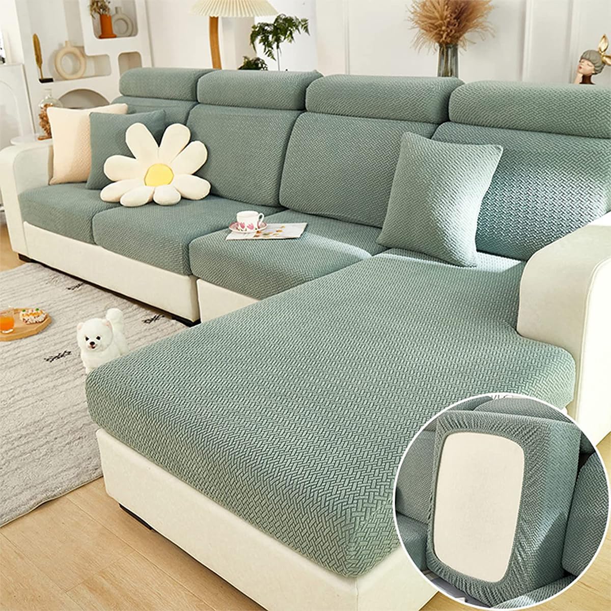 Sofa Covers, Sofa Couch Covers Stretch for Sectional, Waterproof Wear-Resistant Universal Stretch Sofa Cover (White,Chaise Cover)