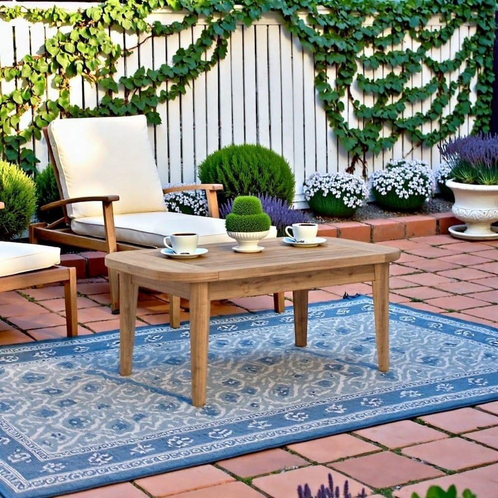 Brown Wooden Coffee Table, Rectangular Outdoor Coffee Table for Patio Seating Areas, Ideal for Decks and Garden Lounges