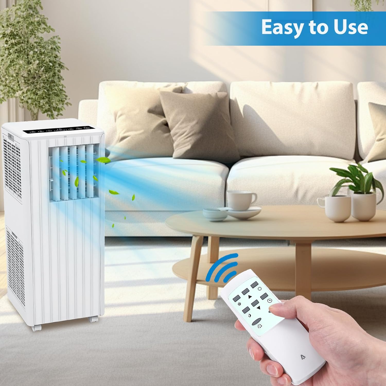 Hand holding the remote control for the Acekool Portable Air Conditioner