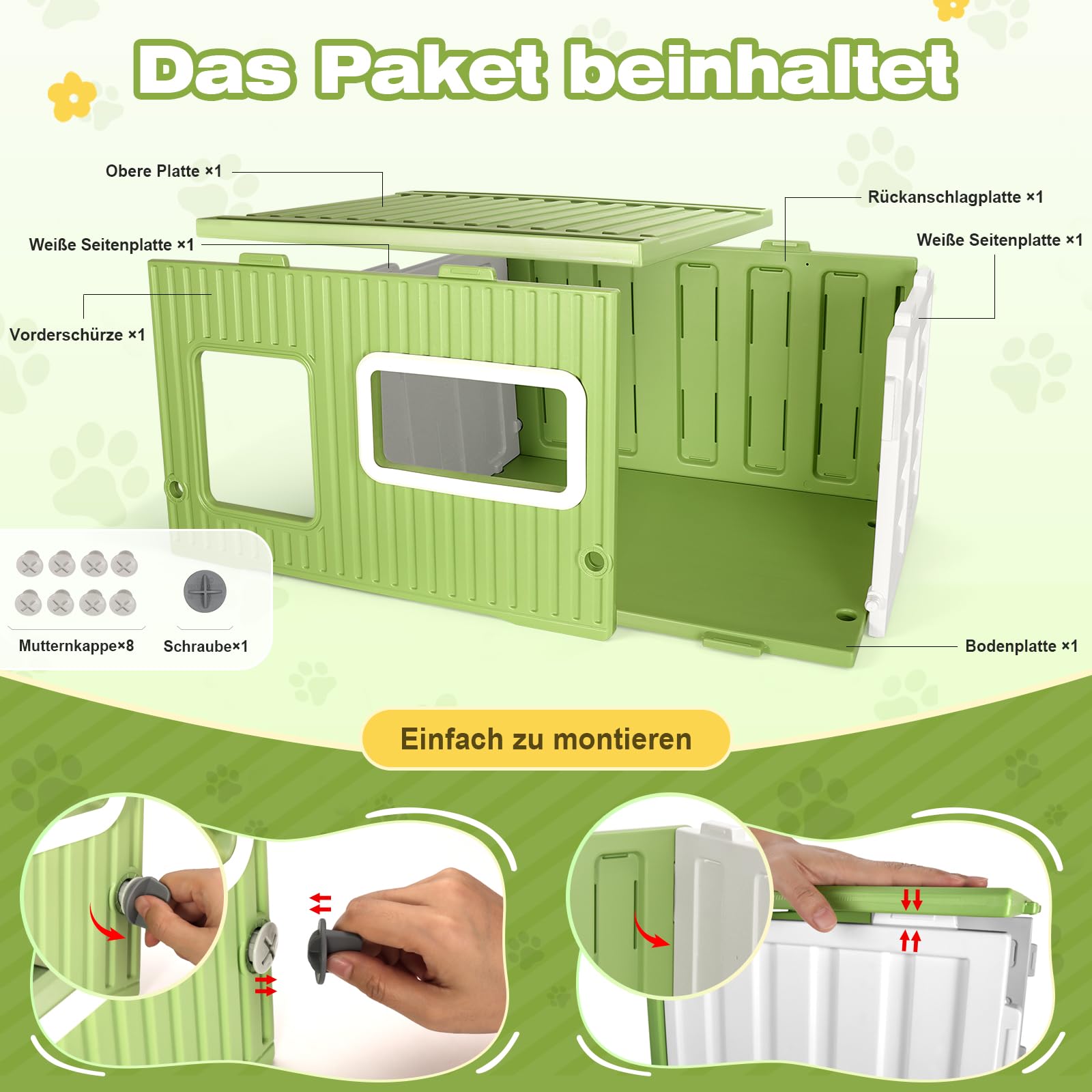 Katzenhaus Outdoor & Indoor Wetterfest – Stapelbare Katzenhöhle aus Kunststoff mit Acrylfenster, moderner Katzenunterstand für Balkon & Garten, für Katzen, kleine Hunde & Kleintiere (56×38,5×36,5 cm)