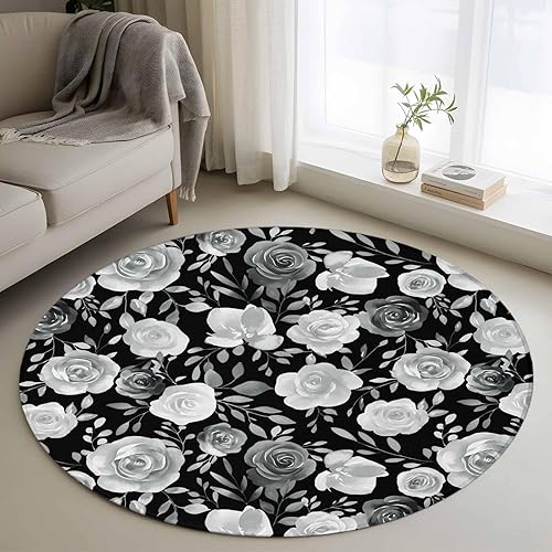 Miniatura 25 de Round Rugs 8ft, Colorful Flowers Non-Slip Area Rugs for Living Room Bedroom Entryway, Watercolor Retro Blue Pink Floral Washable Carpet Runner Rug