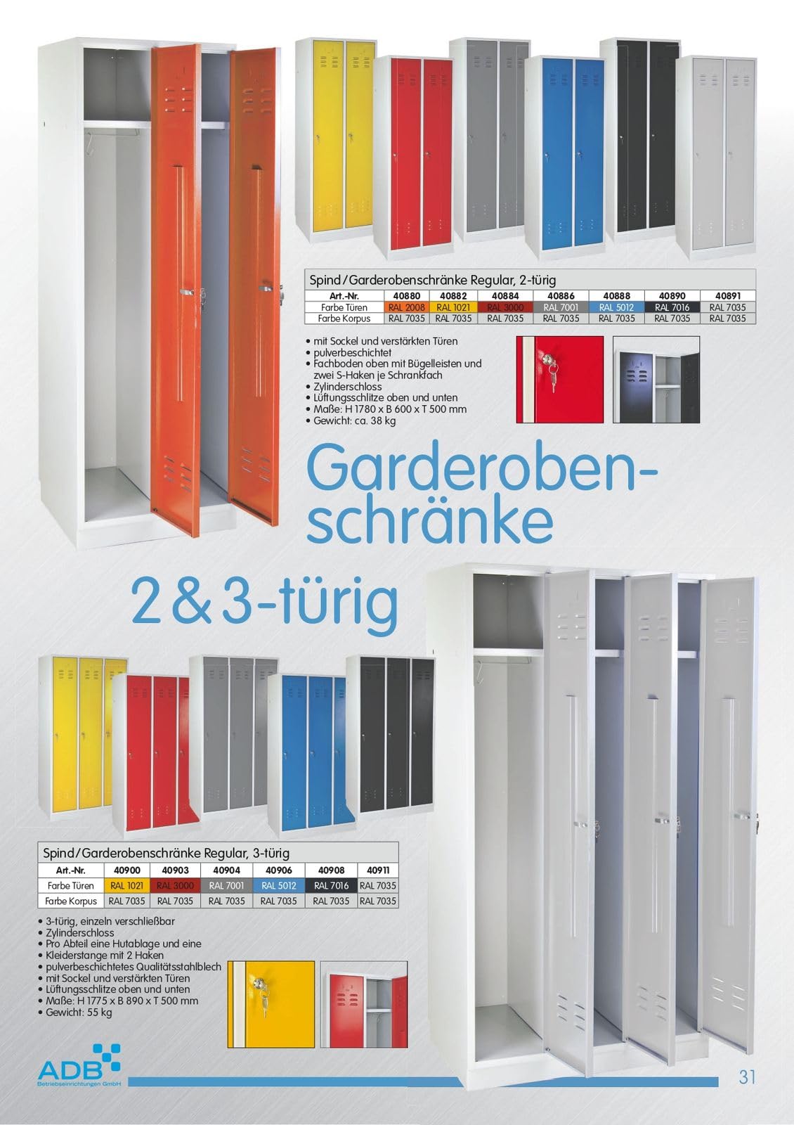 ADB armadietto spogliatoio armadio a 2 ante, colore: grigio chiaro/Arancione Regular metallo