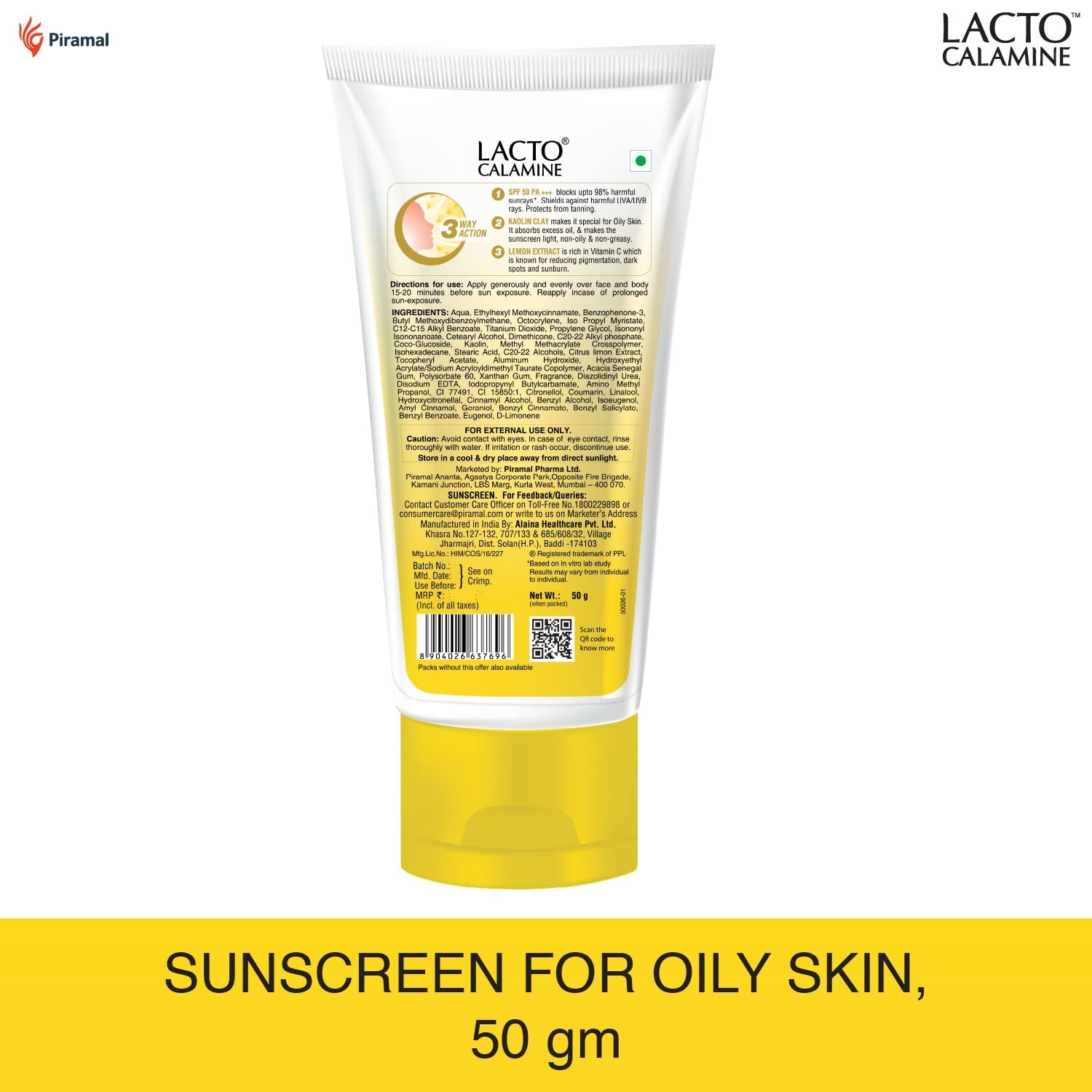 Lacto Calamine Sunshield Matte Look Sunscreen SPF50 PA+++ for Oily or Acne prone skin, Very Water Resistant, Paraben & Sulphate free, 50g (Pack of 2) 1
