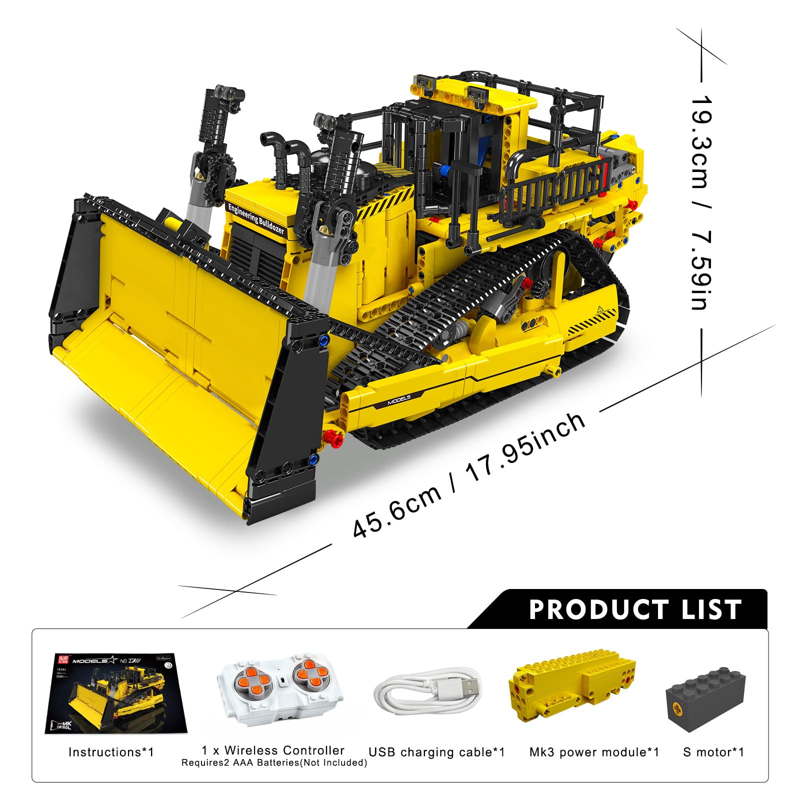 Mould King Technik Bulldozer Bausteine, APP Fernbedienung LKW mit Motoren Bausätze Spielzeug Geschenke für Erwachsener (1508 Teile)